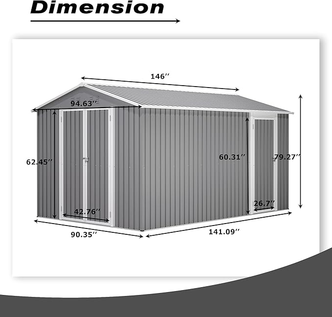 8x12 Ft Large Metal Outdoor Storage Shed with Floor Frame & Lock, Durable Waterproof & Windproof Tool Shed for Garden, Backyard, Patio