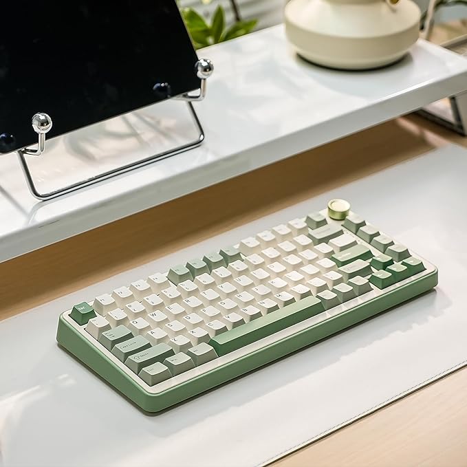 YUNZII B75 PRO Wireless Mechanical Keyboard,75% Layout with Knob,Hot Swap Gasket Structure,Creamy Pre-lubed Switches,RGB Backlit,Bluetooth/Type-C/2.4G for Win/Mac (Matcha Green, Cocoa Cream V2 Switch)
