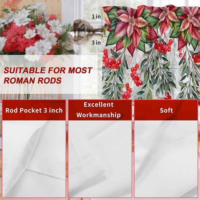 Poinsettia Berry Valance Curtains