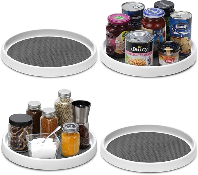 Set of 4, 10 Inch Non-Skid Lazy Susan Organizers - Turntable Rack for Cabinet, Pantry Organization and Storage, Kitchen, Fridge, Bathroom Makeup Vanity Countertop, Under Sink Organizing, Spice Rack