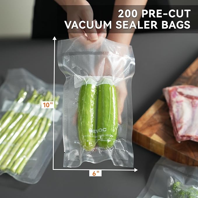 Wevac 6" x 10" Precut Vacuum Sealer Bags, 200 Count, Includes 5 Liquid Block Bags & 5 Bone Guard Pieces, Heavy Duty for Food Storage, Sous Vide & Meal Prep