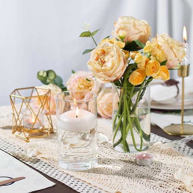 12pcs Glass Cylinder Vases for Centerpieces, 6 Inch Clear Flower Vases for Wedding Decorations and Indoor Home Decor, Hurricane Candle Holder for Table Shelf, Party