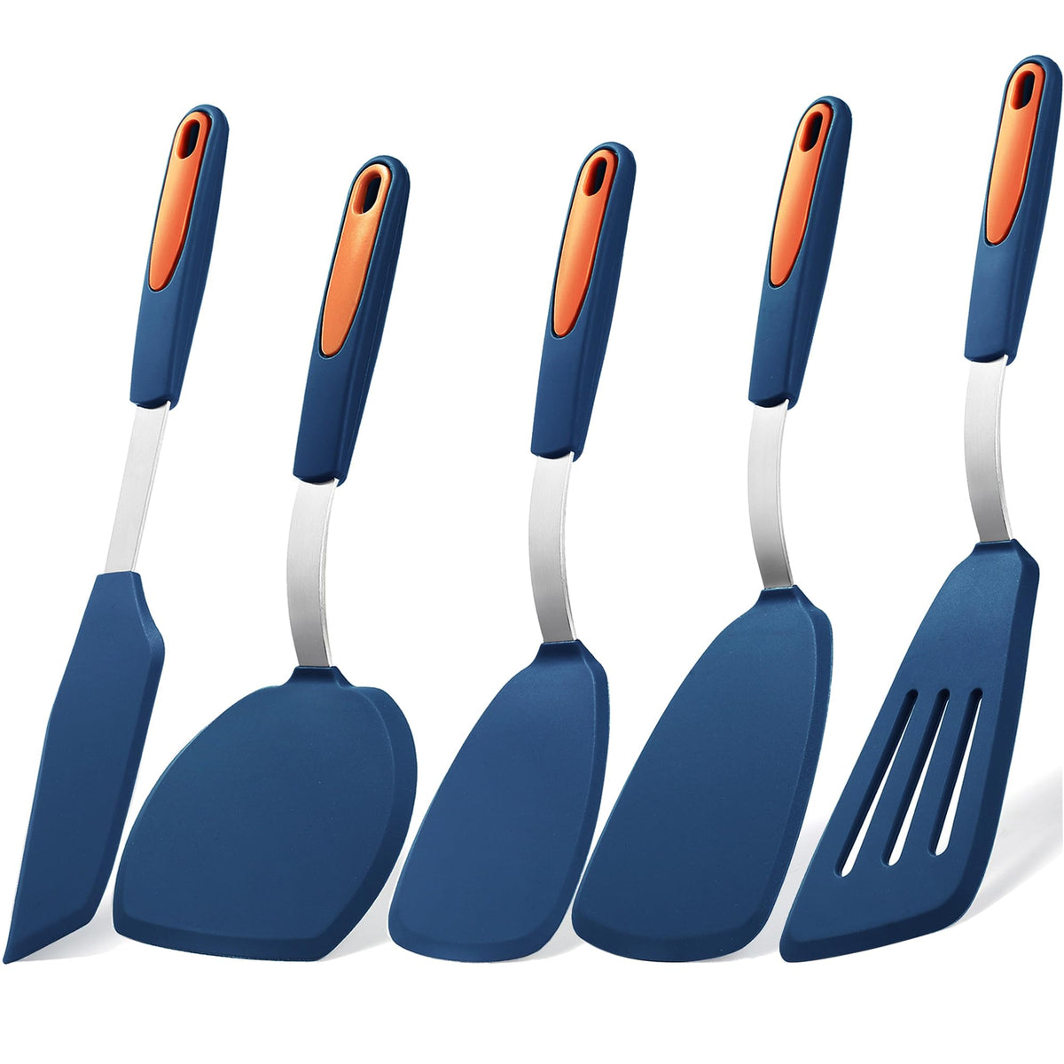 To encounter 3 Pieces Silicone Spatula Set, Heat Resistant Flexible Turner Spatulas, Nonstick Cookie Spatula, Fish Spatula, Dishwasher Safe, Navy Blue