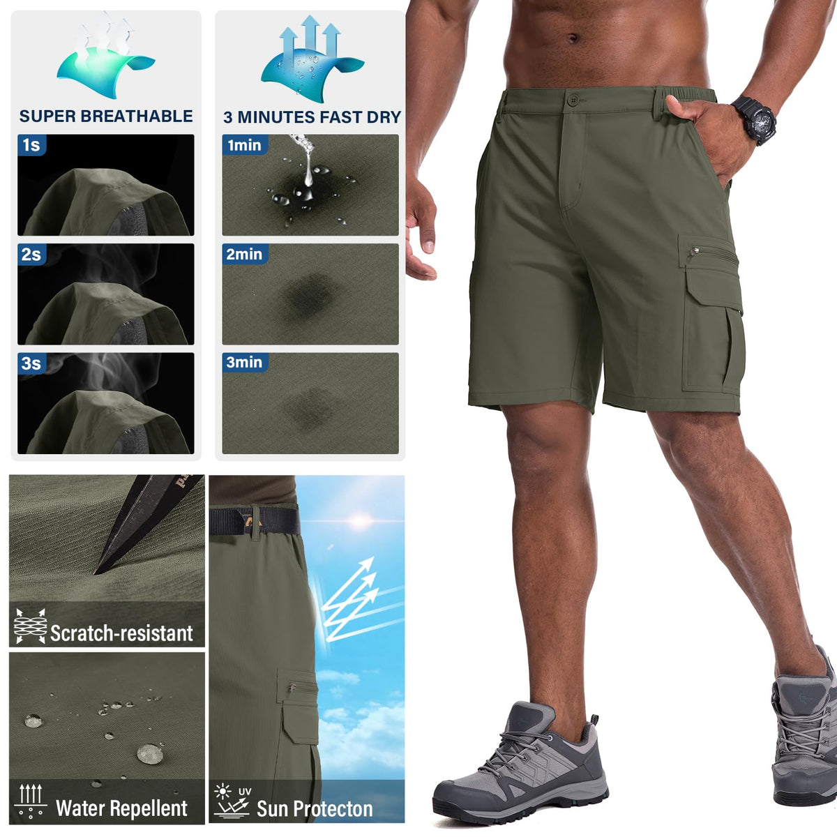 Jessie Kidden Mens Outdoor Casual Expandable Waist Lightweight Water Resistant Quick Dry Fishing Hiking Shorts (6222 Black Camo 34)