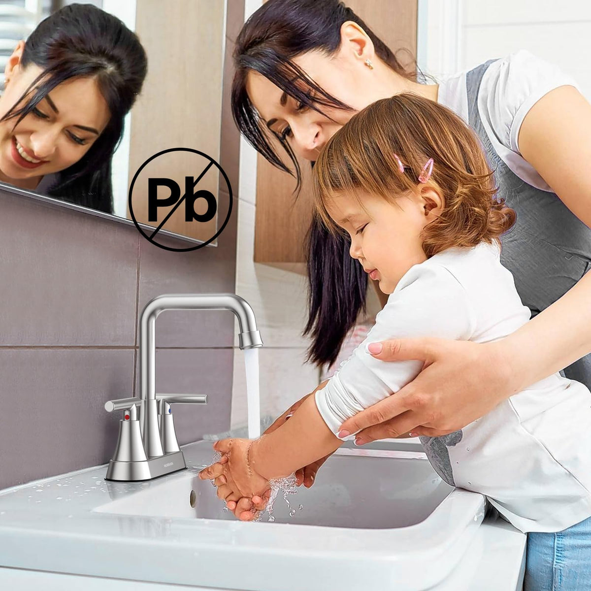 Hurran Brushed Nickel 4 inch Centerset Bathroom Faucet for Sink 2-3 Hole
