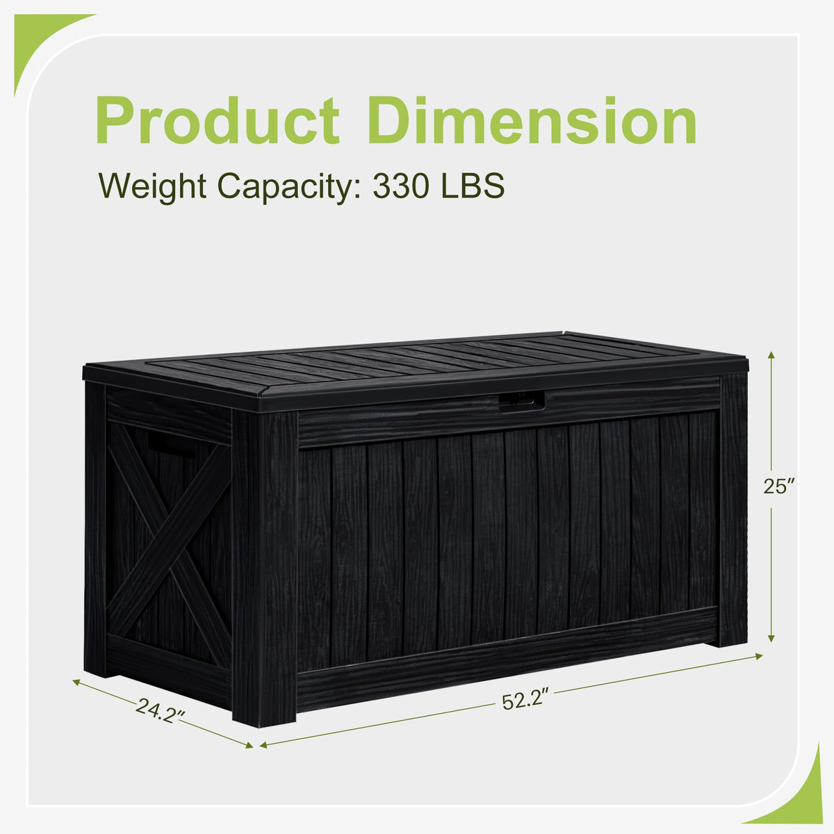 Greesum 120 Gallon Deck Box, Resin Outdoor Storage Container for Patio Furniture, Garden Tools, Pool Accessories, Weatherproof, Lockable, Black