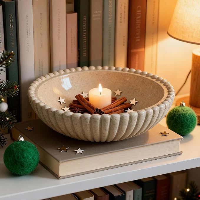 Large 10 Inch Resin Decorative Bowl Handmade Fruit Bowl for Kitchen, Entryway Bowl for Keys & Mail, Countertop Centerpiece for Dining Table Home Decor