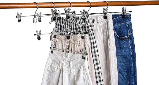 Amber Home 26 Pack Heavy Duty Metal Pants Skirt Hangers, Space Saving with Adjustable Clips for Jeans, Slacks