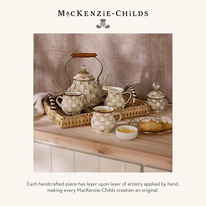 MACKENZIE-CHILDS Enamel Relish Dish, Small Serving Bowl for Entertaining, Brown-and-White Mocha Check