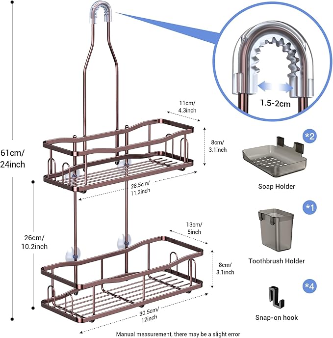 Hanging Shower Caddy Bathroom Organizer: Rustproof Shower Shelf Racks Over Shower Head - No Drilling Inside Bath Shower Rack Shelves Over Showerhead for Shampoo with Soap Holder Bronze