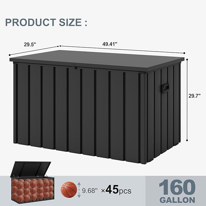 PURPLE LEAF Deck Box 160 Gallon Outdoor Waterproof Lockable Storage Box with Lid Deck Organization for Patio Cushions Side Table Pool Accessories Garden Tools, Gray