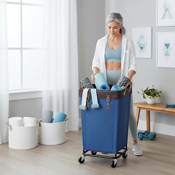 StorageWorks 160L Laundry Basket with Wheels, Large Rolling Hampers for Clothing Organizer, Dirty Clothes Basket for Hotel, Home, Closet, Dorm, Blue