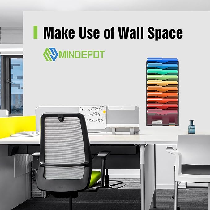 11 Tier Wall File Holder Hanging Wall Mount Paper File Organizer for Mails Folders Document Magazine Organization, for Office School Home, Black