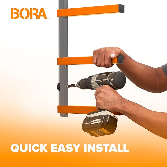 Bora Wood Organizer and Lumber Storage Metal Rack with 6-Level Wall Mount – Indoor and Outdoor Use, In Orange | PBR-001