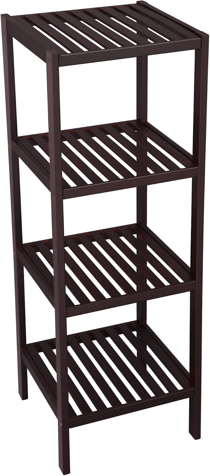 SONGMICS Bamboo Storage Shelf, 4-Tier Shelving Unit, Multifunctional, in the Entryway, Bathroom, Living Room, Balcony, Kitchen, 13 x 13 x 38.6 Inches, Brown UBCB54C