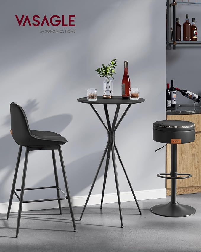 VASAGLE Bar Tables Set of 2, Round Cocktail High Top Pub Bistro Table for Events Party, Kitchen Dining, Home Bar, 23.6 x 23.6 x 41.3 Inches, Sturdy Metal Frame, Modern Style, Easy to Assemble, Black
