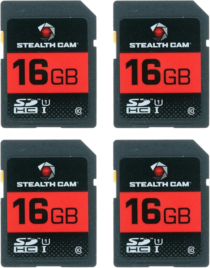 STEALTH CAM SD Card - High-Speed Data Transferring Storage Game Trail Hunting Scouting Photo Video Recording Cameras, 16GB SD Card (4 Pack)