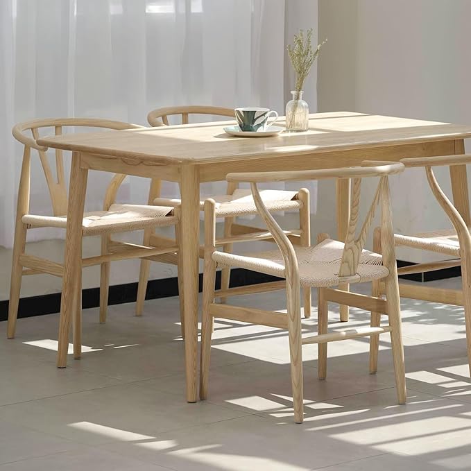 Wishbone Chair Natural Solid Wood Dining Chair/Hans Wegner Y Chair Rattan and Wood Accent Armrest Chairs Set of 2 (Ash Wood + Natural)