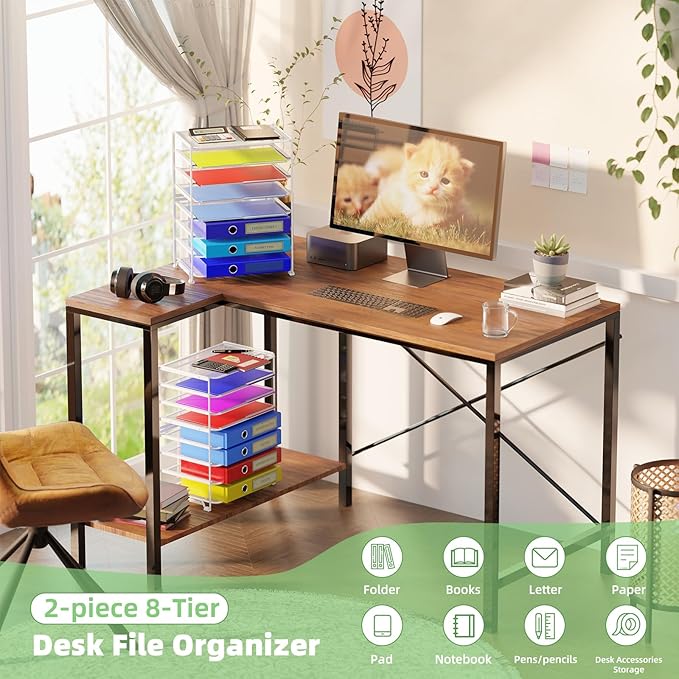 Simple Trending 2 Pack 8 Tier Letter Tray Paper - Mesh Desk File Organizer for Office School Desktop, White