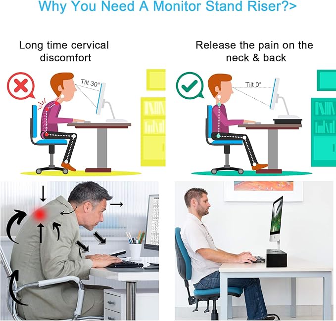 Marbrasse Monitor Stand Riser, 2 Pack 16.5 Inch 2 Tier Computer Monitor Stand, Printer Shelf Stand for Laptop Computer Screen Storagek,Desktop Stand with Phone Holder and Cable Management