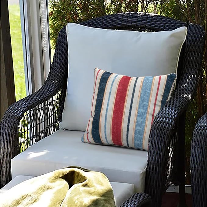 LVTXIII Set of 2 Patio Throw Pillows Waterproof 16"x16" Fade Resistant Outdoor Throw Pillows with Inserts, Fluffy Decorative Garden Toss Pillow Cushions for Home Patio Coach Sofa Use, Stripe Red Blue