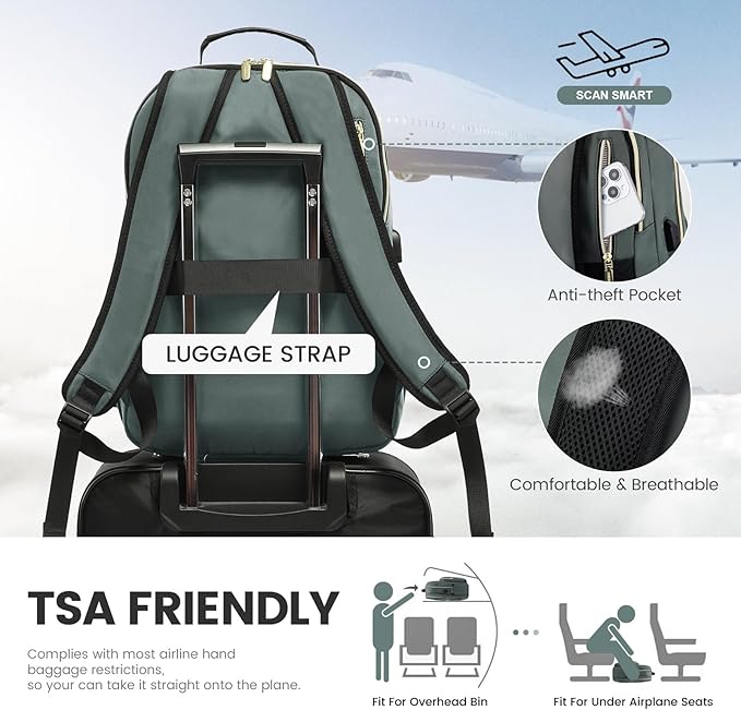 LOVEVOOK Laptop Backpack for Women 15.6 inch,Cute Womens Travel Backpack Purse,Professional Laptop Computer Bag,Waterproof Work Business College Teacher Bag Carry on Backpack with USB Port,Grass Green