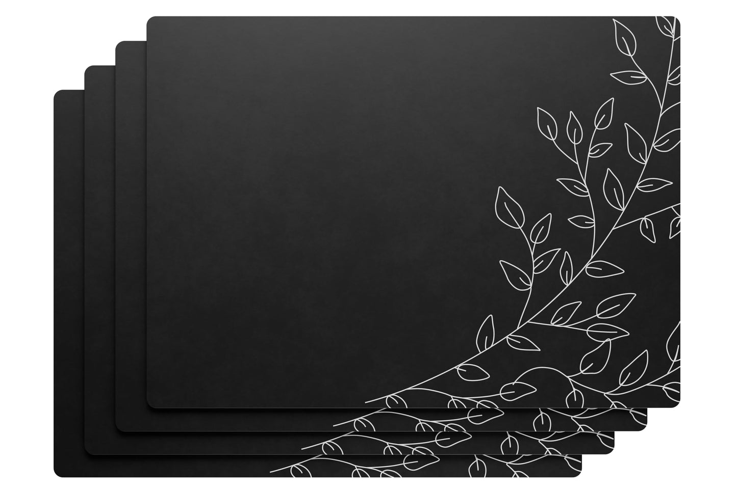 Royalty Art Black Boho Placemats, 4 Pc. Set, Non-Slip Cork Backed, Wipeable Heat Resistant Surface for Kitchen and Dining Table Protection, Cute Floral Pattern for Farmhouse or Rustic Decor