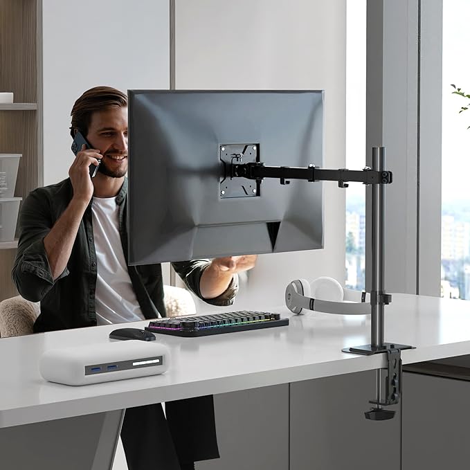 Pholiten Single Monitor Stand, Heavy Duty Adjustable Monitor Arm Desk Mount for 13-27Inch, Tilt, Swivel, Rotate, Support 22 lbs,Black
