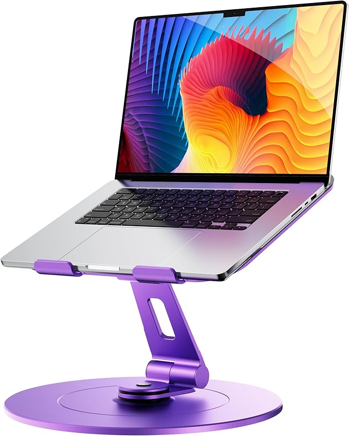 Laptop Stand for Desk with 360 Rotating Base, Ergonomic Protable Laptop Riser for Collaborative Work, Aluinum Computer Notebook Stand Holder for MacBook Air Pro, Dell, XPS, HP up to 17 Inches, Purple