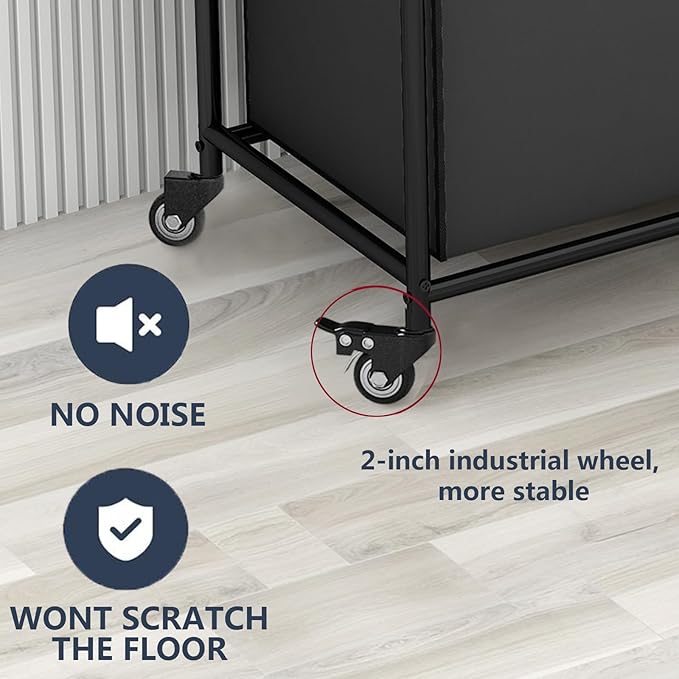 Laundry Sorter 4 Section Hamper Sorter with Heavy Duty Lockable Rolling Wheels Removable Bags Basket Separator for Dirty Clothes Storage,Black
