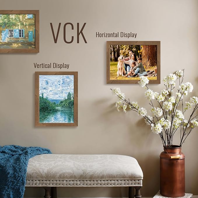 VCK 11x14 Brown Walunt Picture Frames 3 Pack, High-End Wood Wide Border Poster Frame,Tabletop & Wall Hanging, Multi-Directional Display Family Photos, Office Prints, Studio/Gallery/Home