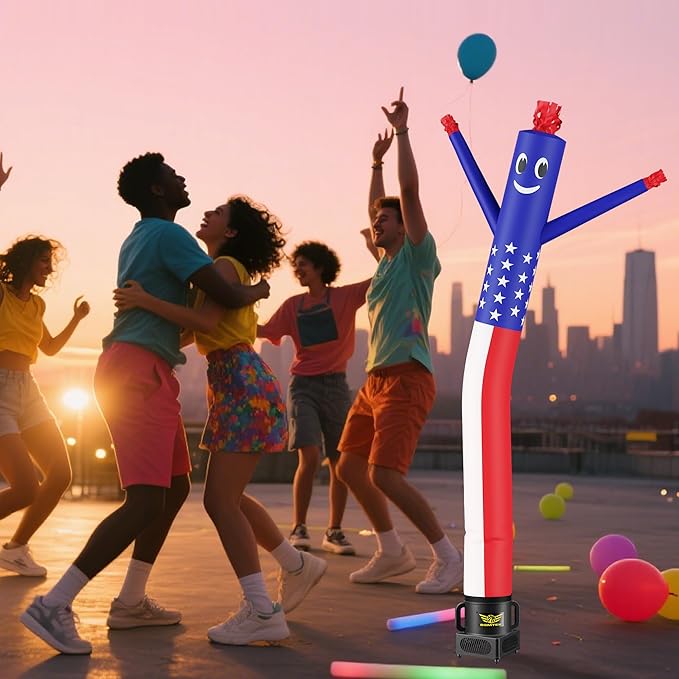 7FT Air Inflatable Waving Tube Man Set with Blower & Wheel, Air Puppet Dance Artist for Mall Opening, Amusement Park, Outdoor Decoration,Flag