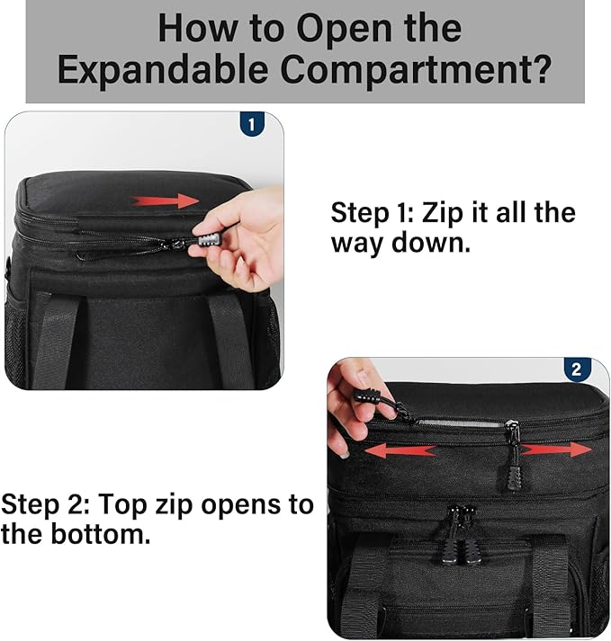 Expandable Tactical Lunch Box, Large Insulated Lunch Cooler Bag Heavy Duty Leakproof Lunch Pail for Men Adults Work Office Outdoor Picnic Trips,16L,Black