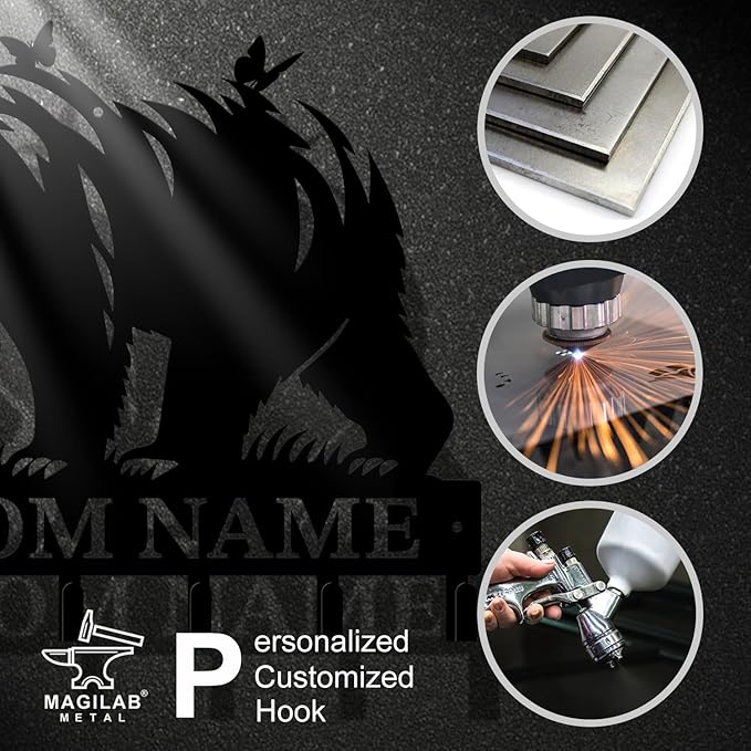 Personalized Custom Name Bear Key Wall Hooks,Metal Bear Keys Clothes Hooks,Metal Bear Wall Home Storage Decorative,For Front Door, Hallway, Kitchen, Bedroom,Keys,Hats (Style G)