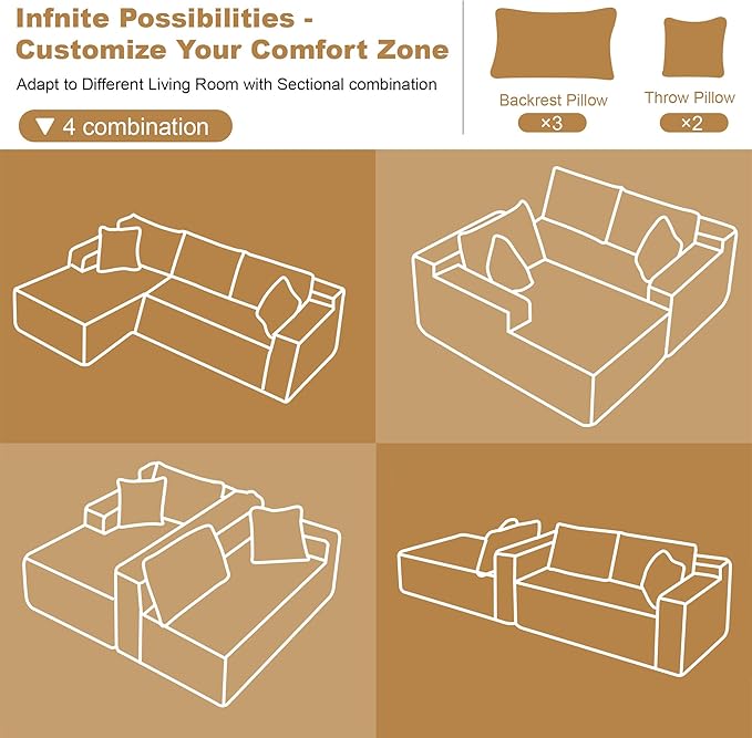 108" Sectional Couches for Living Room Modern Modular Sofa with L-Shape Couchs Upholstered Boneless Couch Deep Seat Sectional Couch with Chaise (Green, Left Facing Chaise+2Seaters)