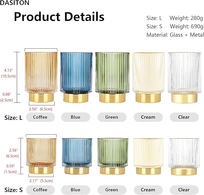 DASITON Makeup Brush holder Organizer,Crystal Cosmetic Makeup Brush Glass Brushes Storage Holder, Vintage Make Up Brush Cup Pen Pencil Holder striped vase(Coffee L)