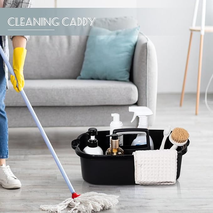 Large Cleaning Supplies Caddy Portable Shower Basket Supply Organizer with Handle Plastic Bucket Tool Storage for Bathroom, Bedroom, Kitchen, College Dorm, Garden, Black