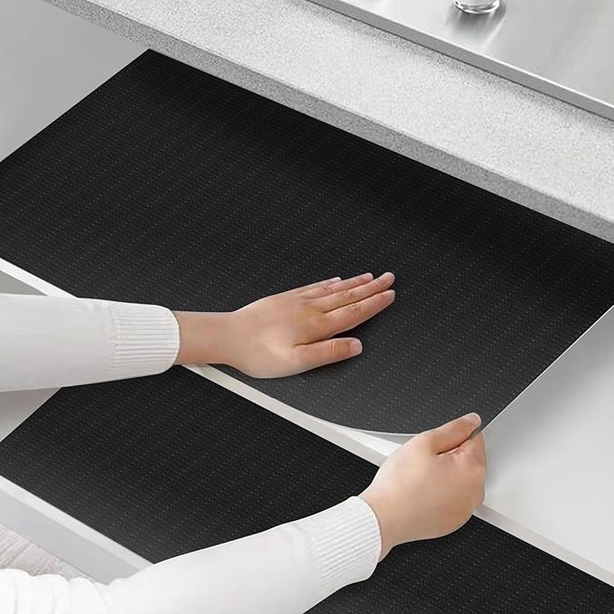 Shelf and Drawer Liner for Kitchen Cabinets Non-Adhesive, Strong Grip Non-Slip Thickened Cabinet Liners for Shelves, Waterproof Mats for Dresser Cupboard, Black, 17 in x 20 Feet