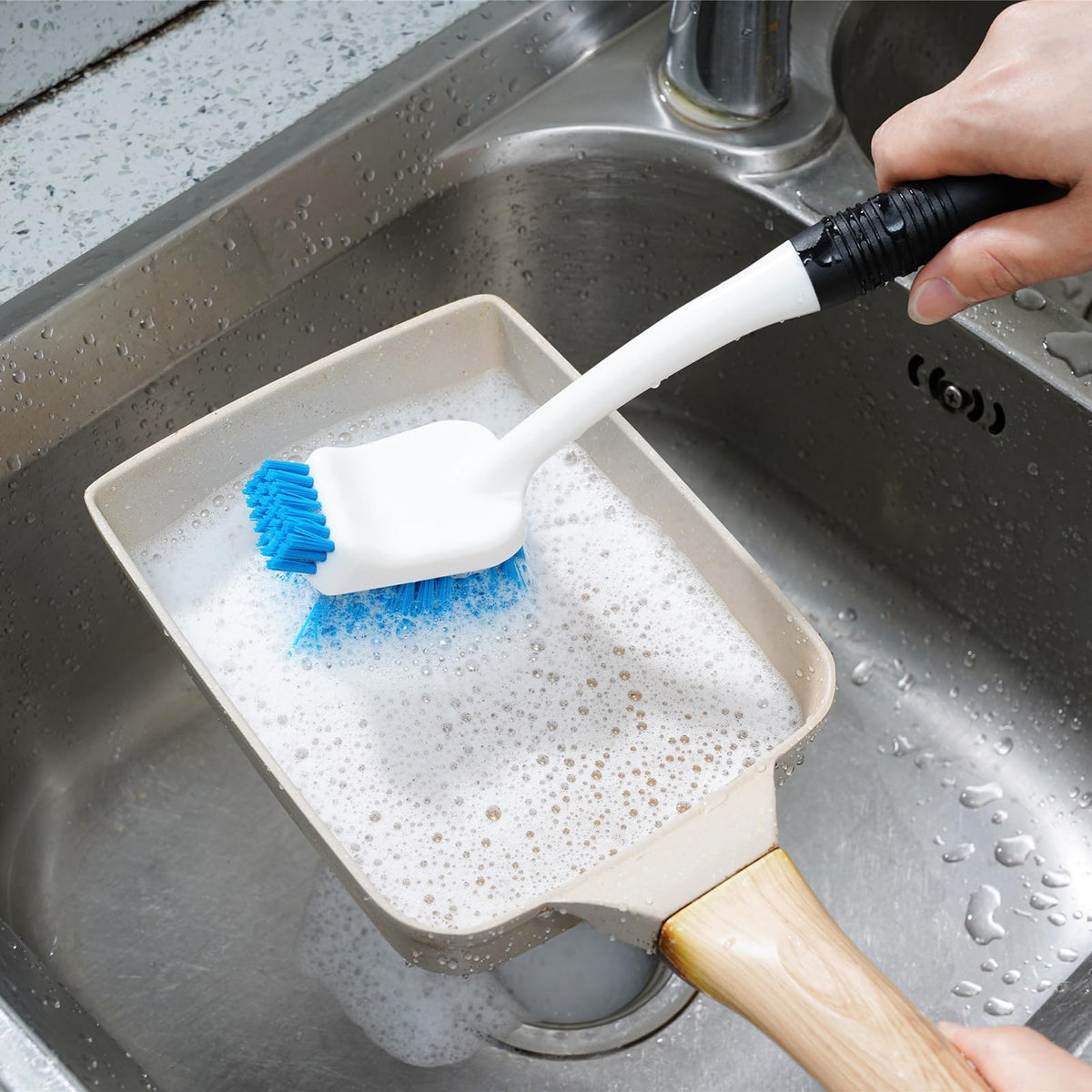 MOSOLAN Dish Brush Set of 3 with Water Bottle Brush, Dish Scrub Brush and Scrubber Brush, Long Handle Kitchen Scrub Brushes for Dishes, Bottles, Cups, Pots, Pans and Sinks, Round Head
