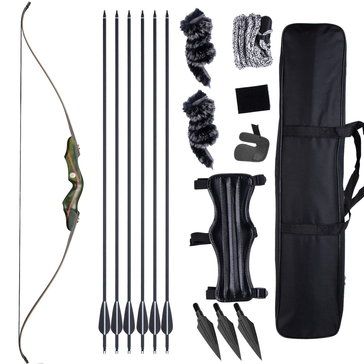 GQT Archery 60" Recurve Bow and Arrow Set for Adults, 30-50lbs Right Hand Wooden Hunting Bow for Outdoor, Hunting and Practice, Standard Target Archery Beginner Recurve Bow and Arrows Kit (50lbs)