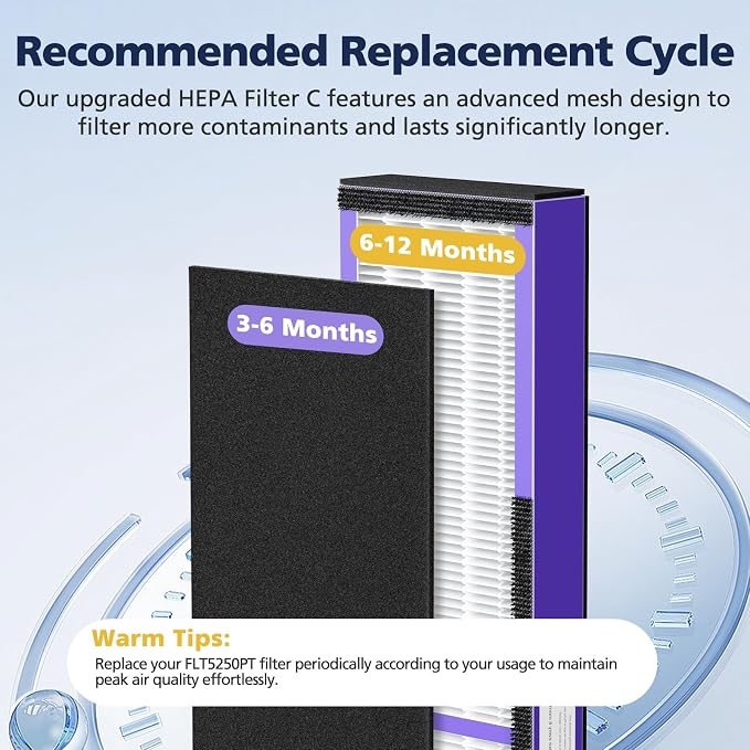 3 Pack FLT5250PT HEPA Air Purifier Replacement Filter C
