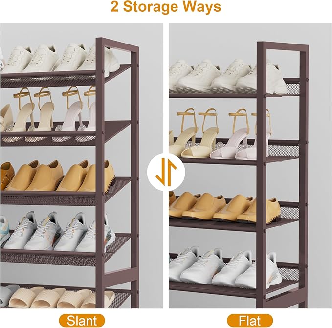 NEYCIL Large Shoe Rack 8 Tier Shoe Organizer, Heavy Duty Metal 4-Tier Stackable Shoe Storage Vertical Shoe Rack for Closet Front Door Entrance, Up to 50 Pairs, 44.8" W x 11.4" D x 56.7" H, Bronze