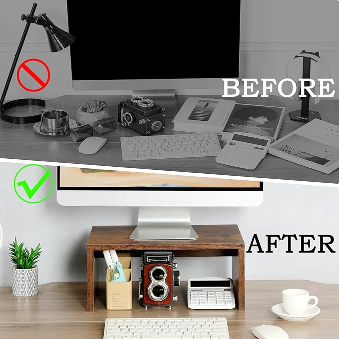 TEAMIX Higher Monitor Stand Riser-6.7 inch, Monitor Riser with Storage for Desk Small Monitor Stand TV/Screen/PC/Laptop Riser Computer Stand Desktop Shelf