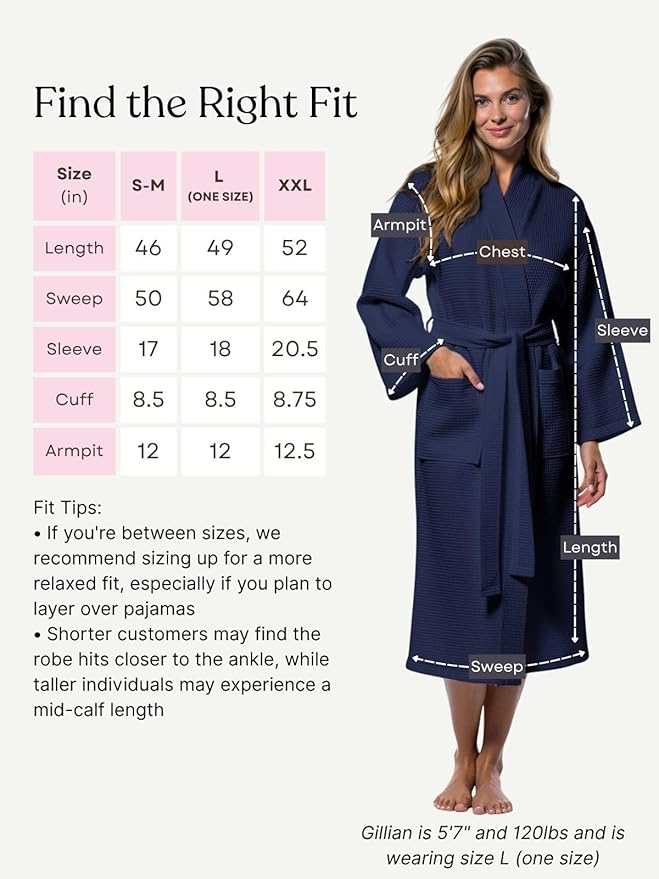 Turquaz Lightweight Full-Length Robes For Women Waffle Kimono Bathrobe - Soft, Fast-Drying, Long-Lasting Cotton Blend Unisex