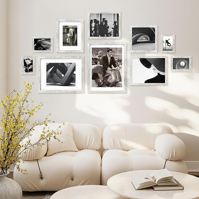 Egofine 8x10 Picture Frames Made of Solid Wood with Plexiglass, Display Pictures 4x6/5x7 with Mat or 8x10 Without Mat for Tabletop and Wall Mounting, Driftwood White
