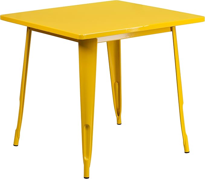 EMMA + OLIVER Commercial Grade 31.5" Square Yellow Metal Indoor-Outdoor Table