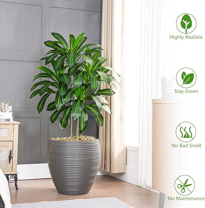 Artificial Dracaena Tree-4FT Fake Plants with White Planter-Artificial Plants Indoor Floor Plant in Pot-Tropical Fake Yucca Potted Tree for Home Office Living Room Decor