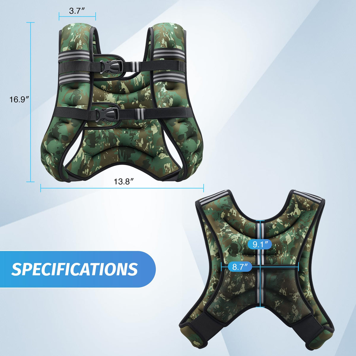 ZELUS Weighted Vest, 6lb/8lb/12lb/16lb/20lb/25lb/30lb Weight Vest for Men Women with Storage Pocket Reflective Strips for Workout Strength Training Running Muscle Building, Green Camo (20 lb)