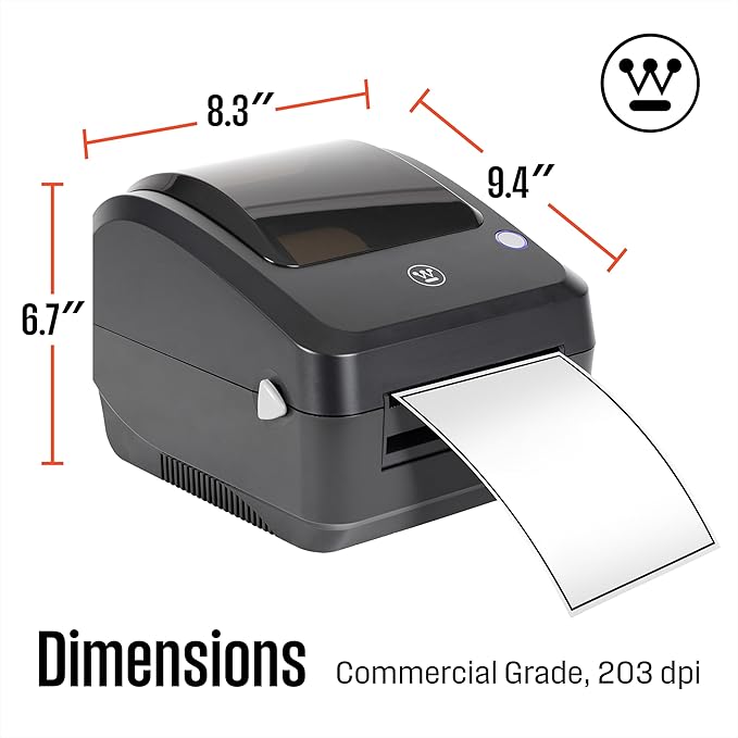 Westinghouse Thermal Shipping Label Printer USB, 4x6 Label Commercial Grade, Compatible with USPS, UPS, FedEx, eBay, Shopify, Amazon, & More, Desktop Label Printer for Packages, Includes Sample Labels