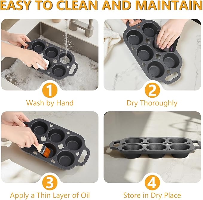 COSORM 6 Cup Cast Iron Muffin Pan - Pre-Seasoned Nonstick Muffin Tin, Regular Size Cupcake Baking Pan